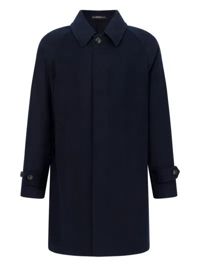 Boggi Milano Raglan-sleeves Single-breasted Coat In Blue