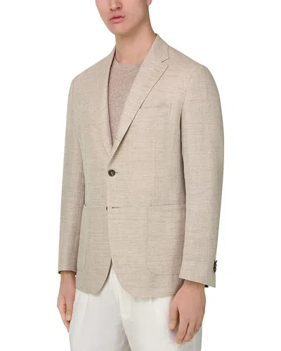 Boggi Milano Regular Fit Herringbone Linen Jacket In Brown