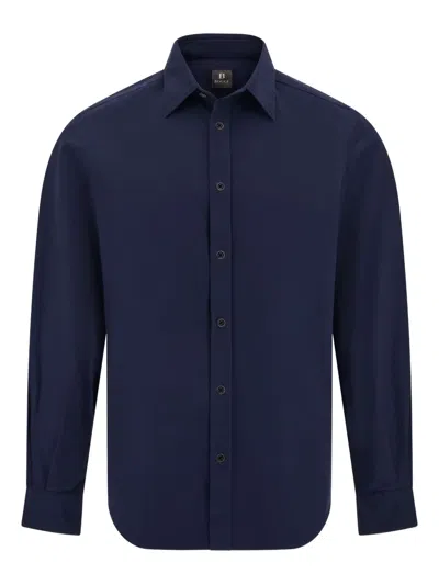 Boggi Milano Ens Navy Blue Long-sleeved Regular-fit Cotton Shirt