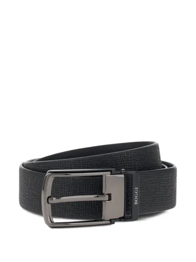 Boggi Milano Reversible Boarded Leather Belt In Black
