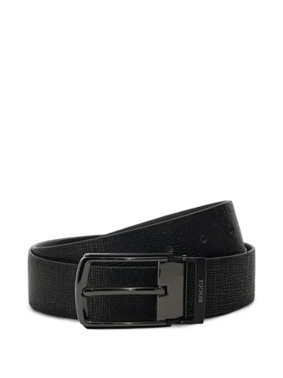Boggi Milano Reversible Grained-leather Belt In Black
