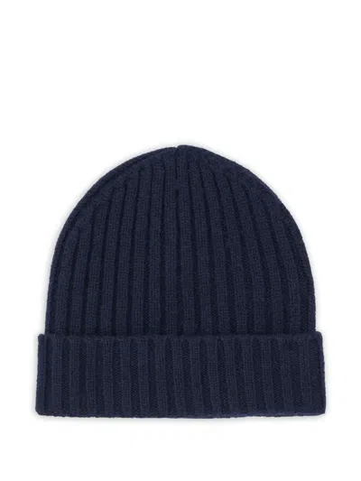 Boggi Milano Ens Navy Blue Ribbed Cashmere Beanie Hat