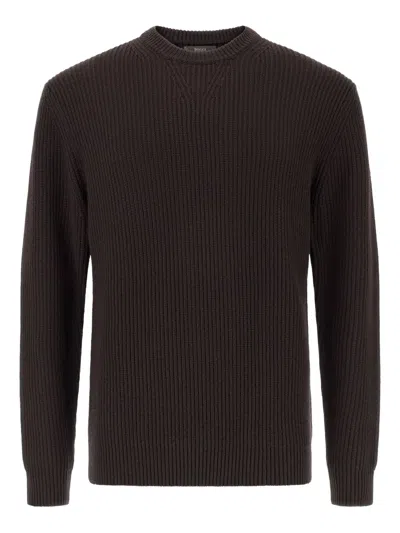 Boggi Milano Ens Brown Crewneck Ribbed Merino-wool Jumper