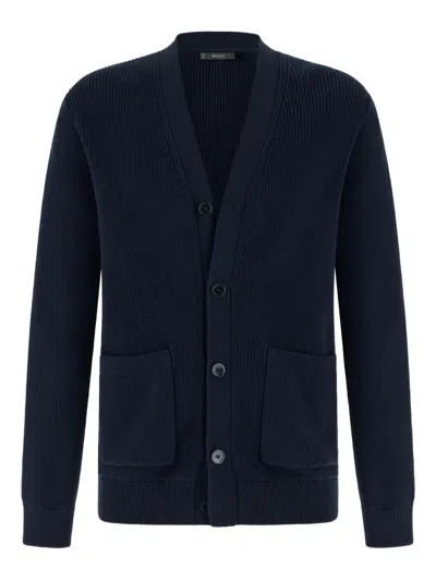Boggi Milano Ribbed Patch Pocket Cardigan In Multi