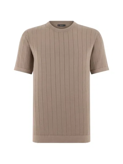 Boggi Milano Cotton Silk Crewneck T-shirt In Brown