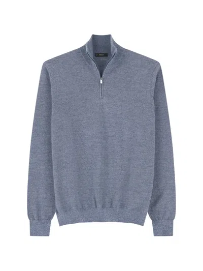 Boggi Milano Ens Mock-neck Half-zip Merino Wool Jumper Light Blue