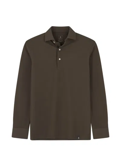 Boggi Milano Ens Sakura Long-sleeved Jersey Polo Shirt Dark Brown