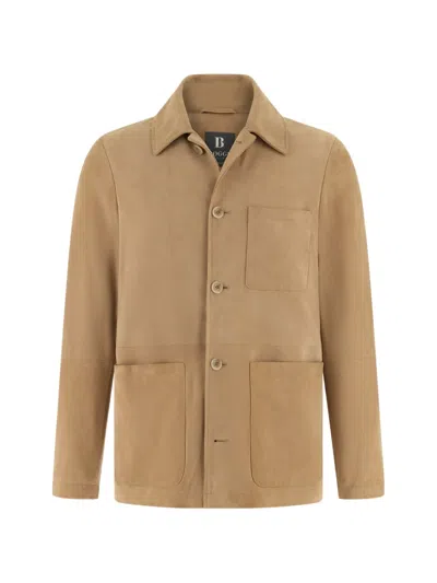 Boggi Milano Shirt-collar Leather Jacket In Brown