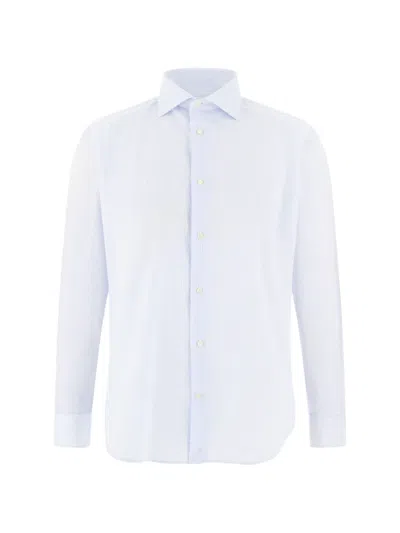 Boggi Milano Shirt In Striped Cotton Dobby Regular Fit In White