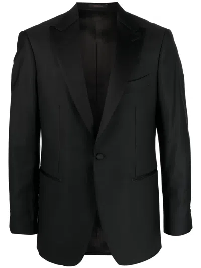 Boggi Milano Single-breasted Wool Tuxedo Jacket In Black