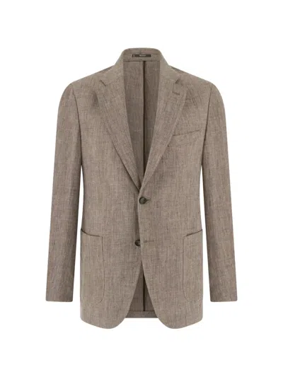 Boggi Milano Single-breasted Linen Blazer In Brown