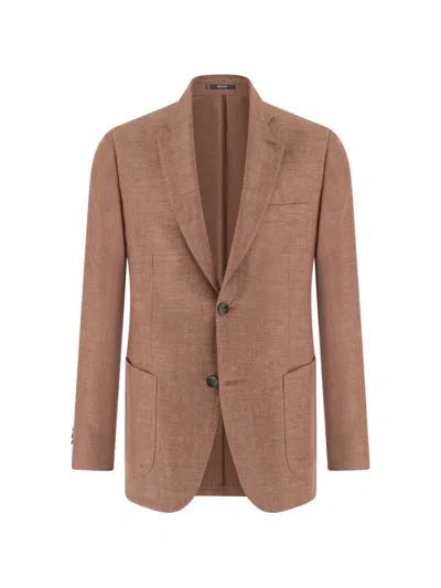 Boggi Milano Single-breasted Linen Blazer In Brown