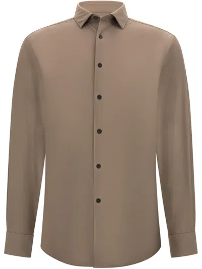 Boggi Milano Slim Fit Stretch Nylon Shirt In Brown