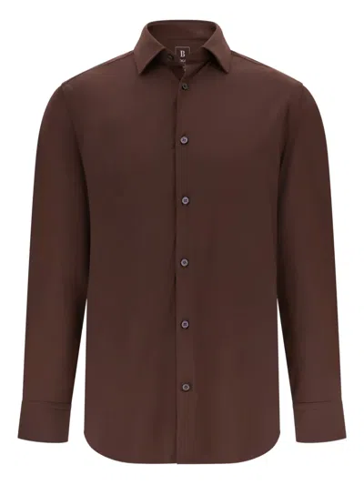 Boggi Milano Slim Fit Stretch Nylon Shirt In Brown