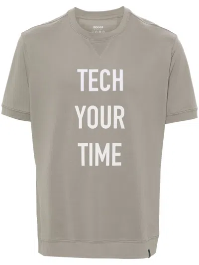 Boggi Milano Slogan-rubberised Piqué T-shirt In 灰色
