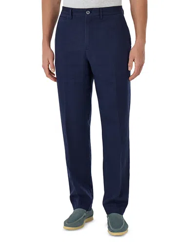 Boggi Milano Solid Linen Straight Fit Trousers In Blue