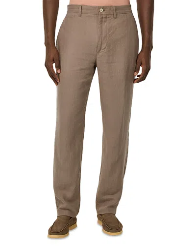 Boggi Milano Solid Linen Straight Fit Trousers In Brown