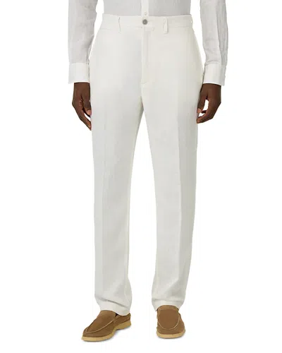 Boggi Milano Solid Linen Straight Fit Trousers In White