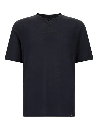 Boggi Milano T-shirt Mit Schlitz Am Ausschnitt In Blau