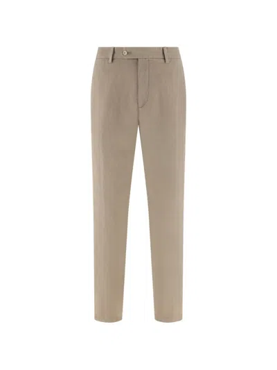 Boggi Milano Stitched Pockets Linen Trousers In Brown