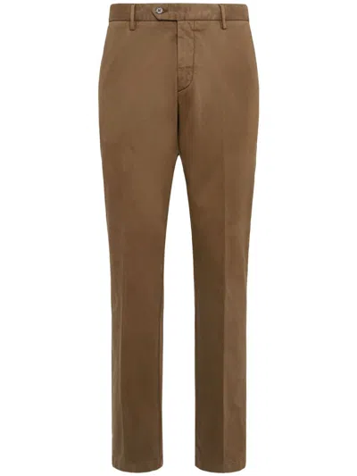 Boggi Milano Stretch-cotton Trousers In Brown
