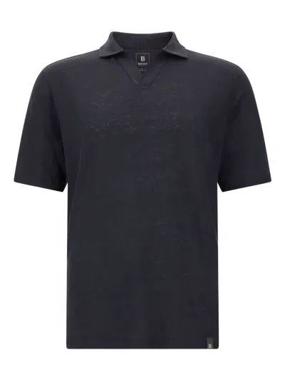 Boggi Milano Stretch Linen Jersey Polo Shirt In Blue