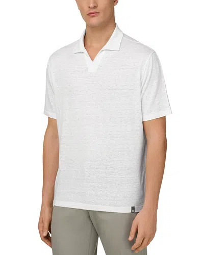 Boggi Milano Stretch Linen Jersey Polo Shirt In White