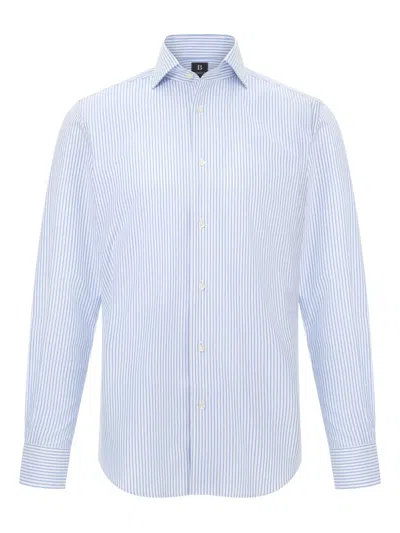 Boggi Milano Striped Capri-collar Shirt In Blue