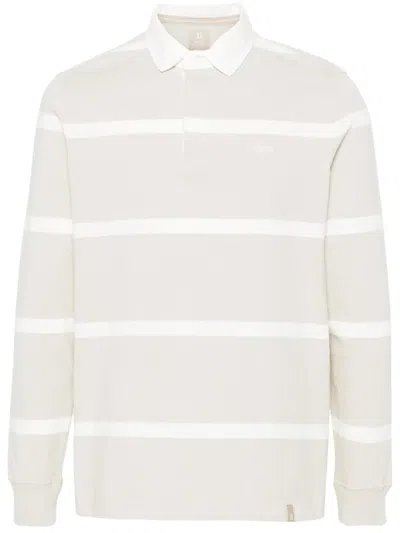 Boggi Milano Striped Cotton Polo Shirt In Neutrals