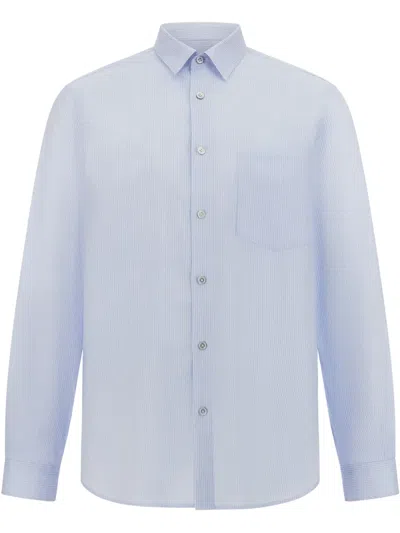 Boggi Milano Regular Striped Cotton Poplin Shirt In Blue