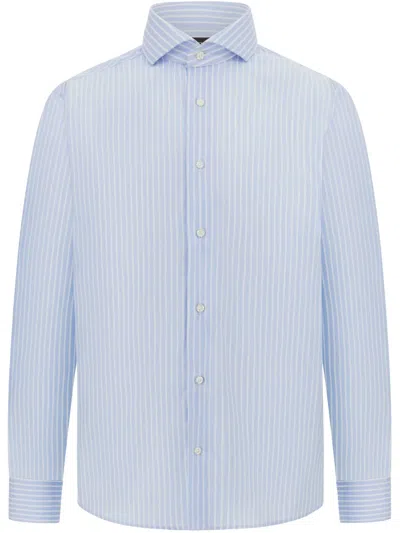 Boggi Milano Naples-collar Striped Shirt In Blue