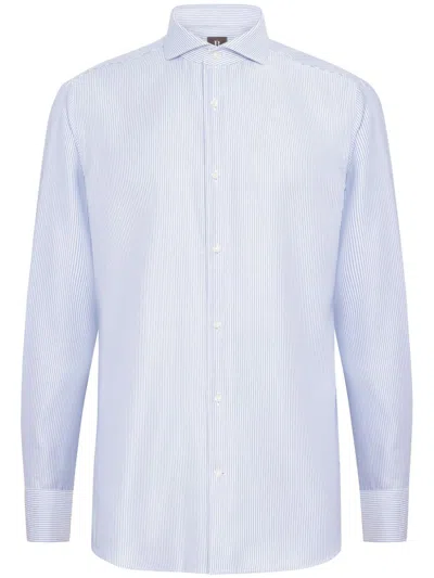 Boggi Milano Striped Seersucker Shirt In Blue