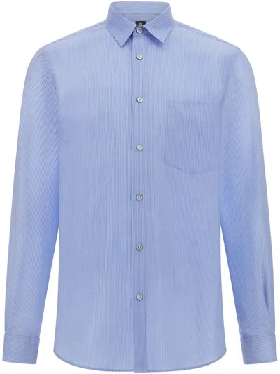 Boggi Milano Regular Striped Cotton Poplin Shirt In Blue