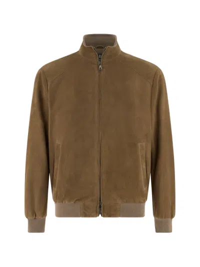 Boggi Milano Suede Bomber Jacket In Brown