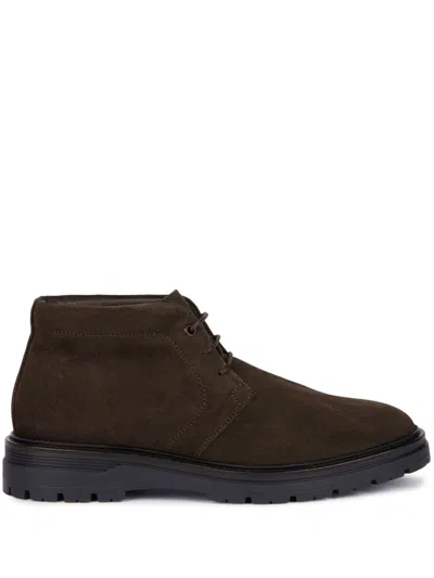 Boggi Milano Suede Leather Ankle Boots In Brown