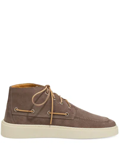 Boggi Milano Suede Leather High-top Boat Shoes In Brown