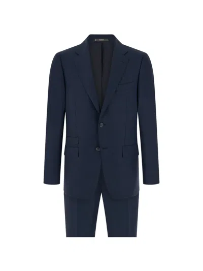 Boggi Milano Suit In Prince Of Wales Check Wool In Blue