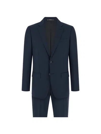 Boggi Milano Suit Micro Patterned Stretch Wool In Blue
