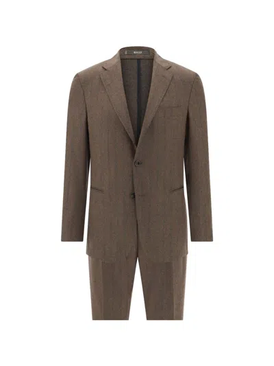 Boggi Milano Suit Pinstripe Wool-flannel In Brown