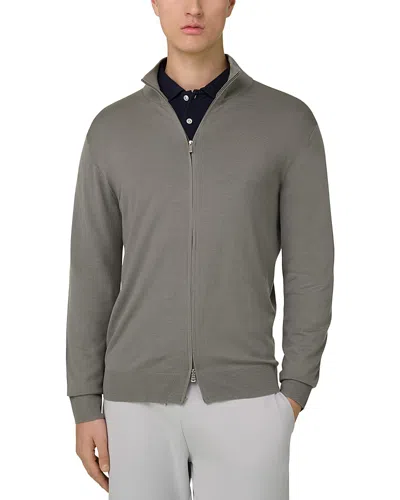 Boggi Milano Superfine Full Zip Merino Wool Jumper In Green