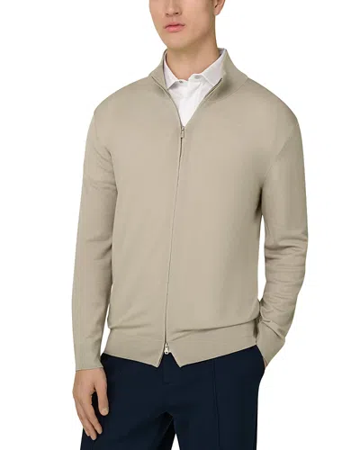 Boggi Milano Superfine Full Zip Merino Wool Jumper In Neutral