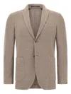 Boggi Milano Ens Taupe Micro-texture Cotton-wool Blend Jersey Blazer In Brown