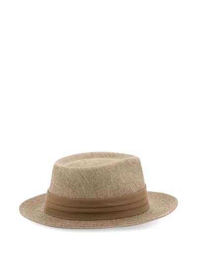 Boggi Milano Textured Brim Panama Hat In Brown