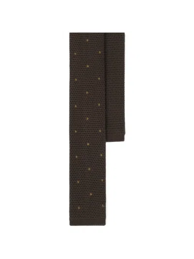 Boggi Milano Tie In Knitted Fabric With Polka Dot Motif In Silk In Brown