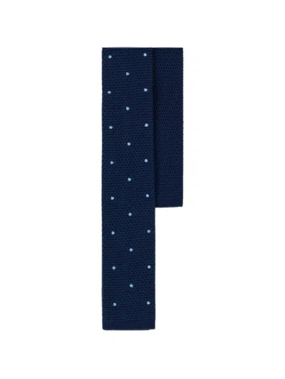 Boggi Milano Tie In Knitted-fabric With Polka-dot-motif In Silk In Blue