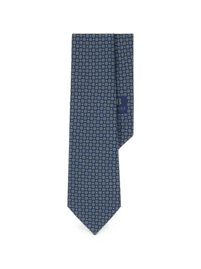 Boggi Milano Tie Medallion-pattern Silk In Blue