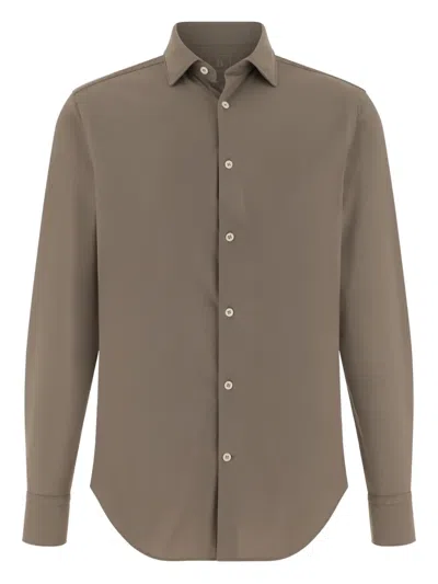 Boggi Milano Tokyo-collar Stretch Shirt In Brown