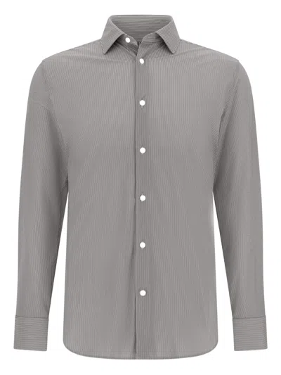 Boggi Milano Tokyo-collar Striped Shirt In Gray