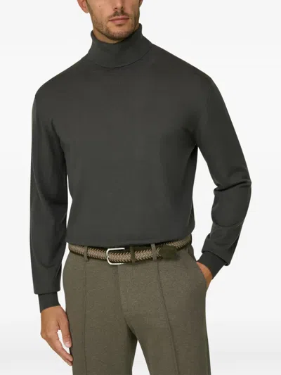 Boggi Milano Ens Turtleneck Regular-fit Merino Wool Jumper Military Green In Gray