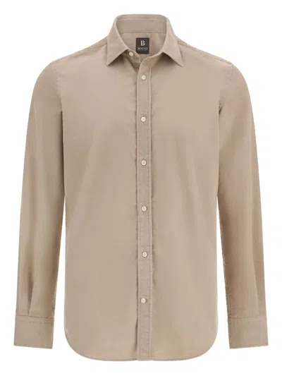 Boggi Milano Ens Beige Long-sleeved Regular-fit Velvet Shirt Xl In Brown